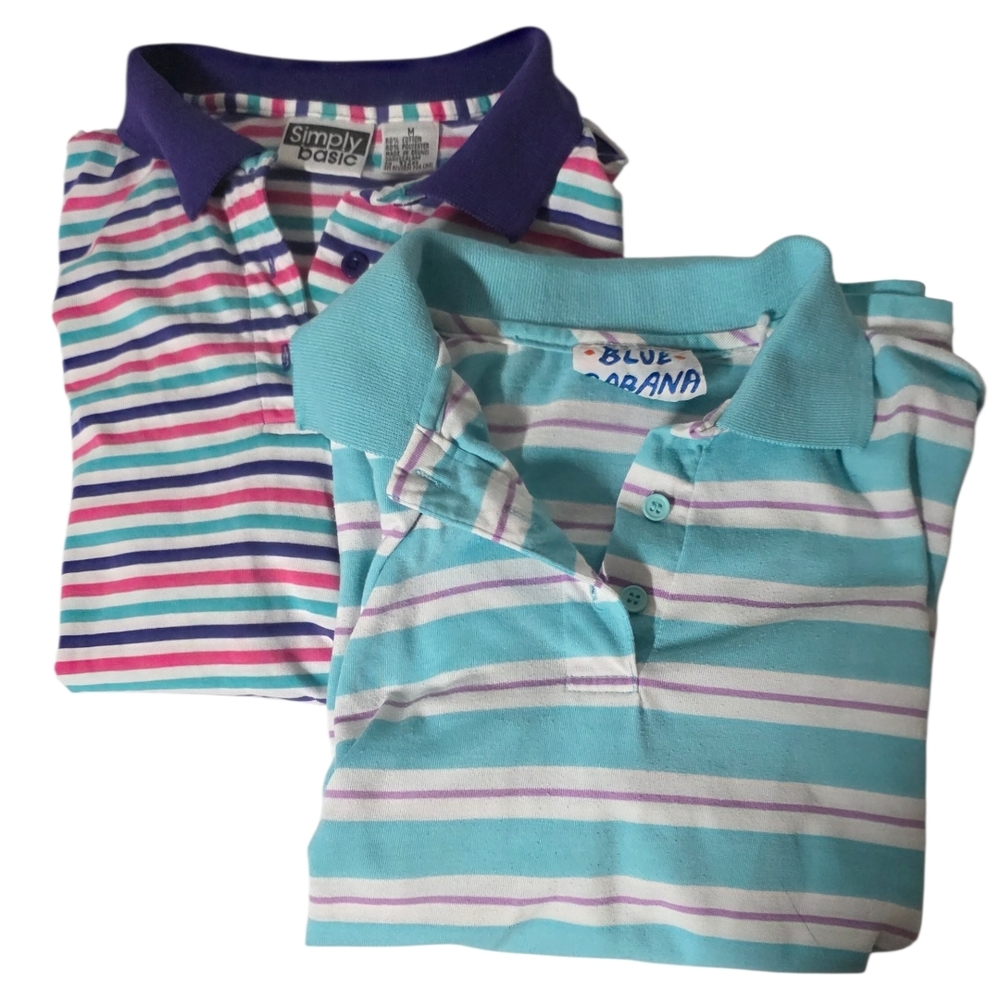 Vtg 90s Striped Polo Bundle (2) Retro Grandpa Core Boxy Fit M